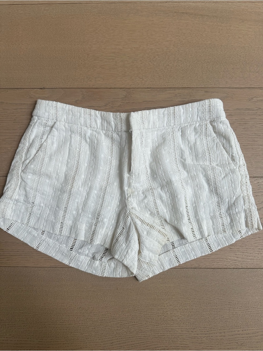 Joie Cream Crochet High-Waist Shorts